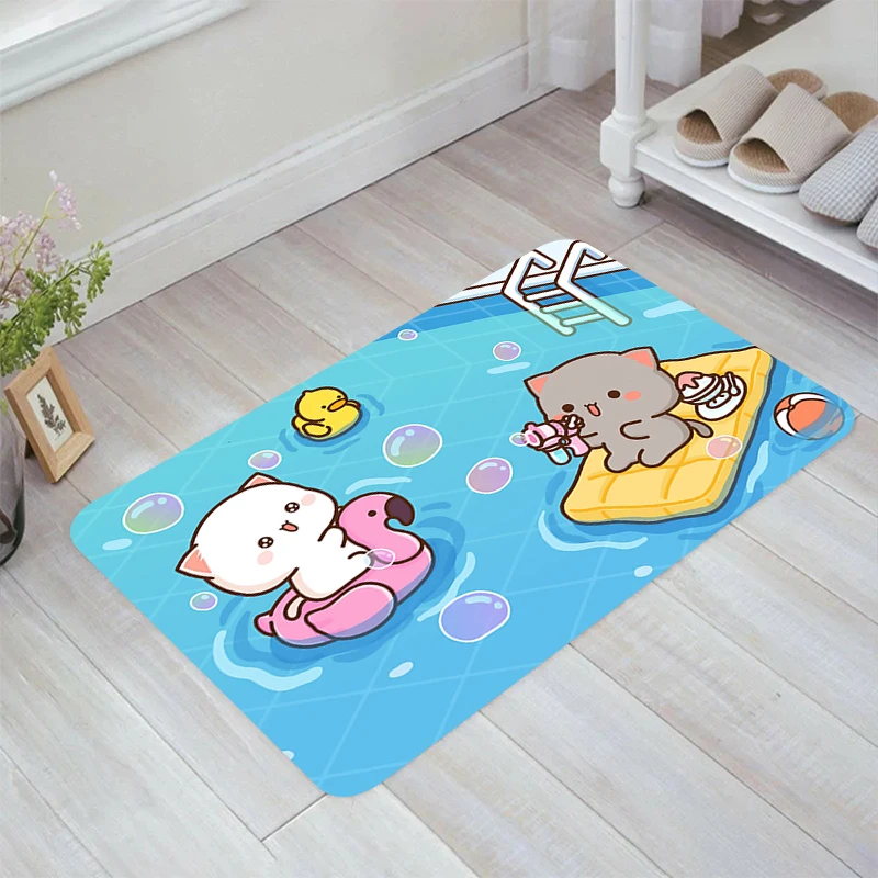 

Cute Cat Peach and Goma Floor Mat Doormat Entrance Door Balcony Living Room Rugs Carpets Home Kitchen Rug Foot Carpet Mats Bath