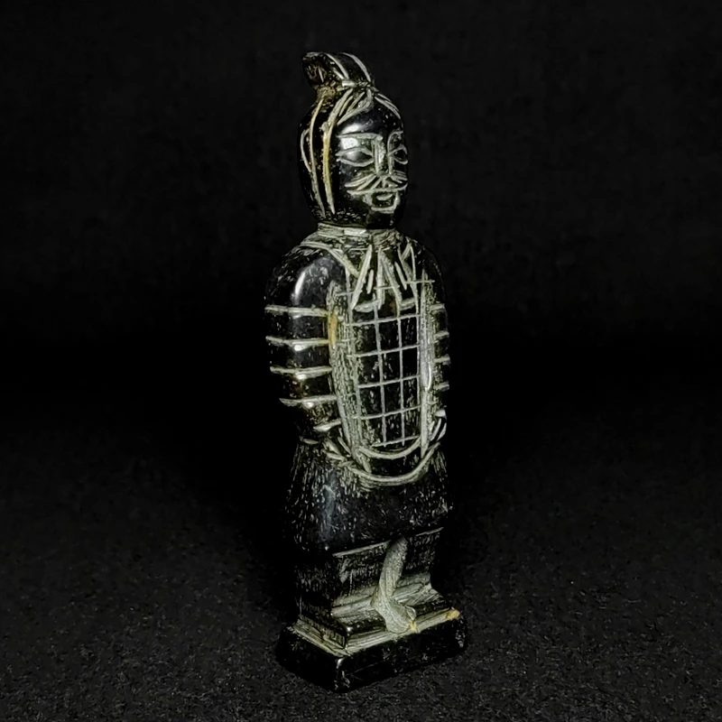 YIZHU CULTUER ART Size 11 x 3.8 cm Old Chinese Hongshan Culture Black Magnet JadeTerra-Cotta Warriors Statue Collection