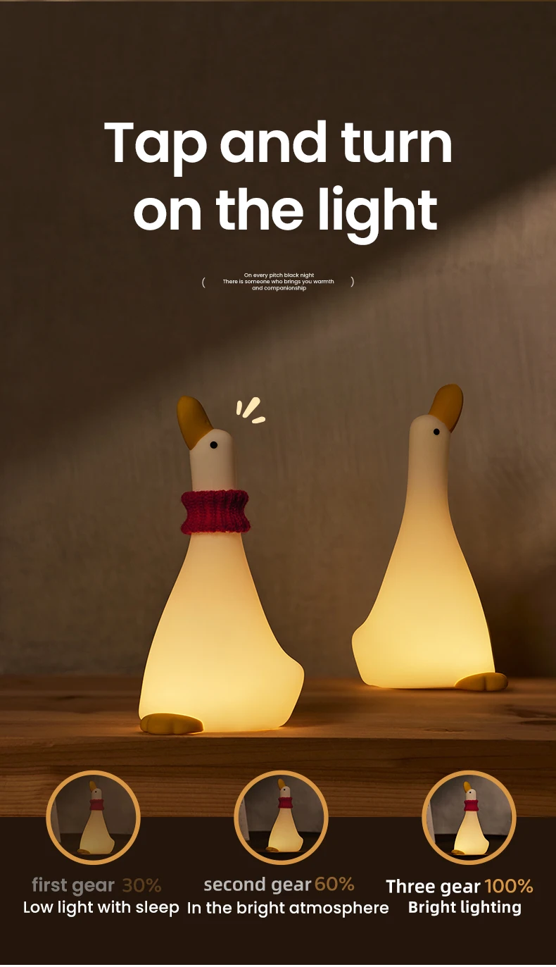 Rechargeable LED Night Light Duck Patting Silicone Lamp Cute Children Nightlights for Home Bedside Room Decor Birthday Gift