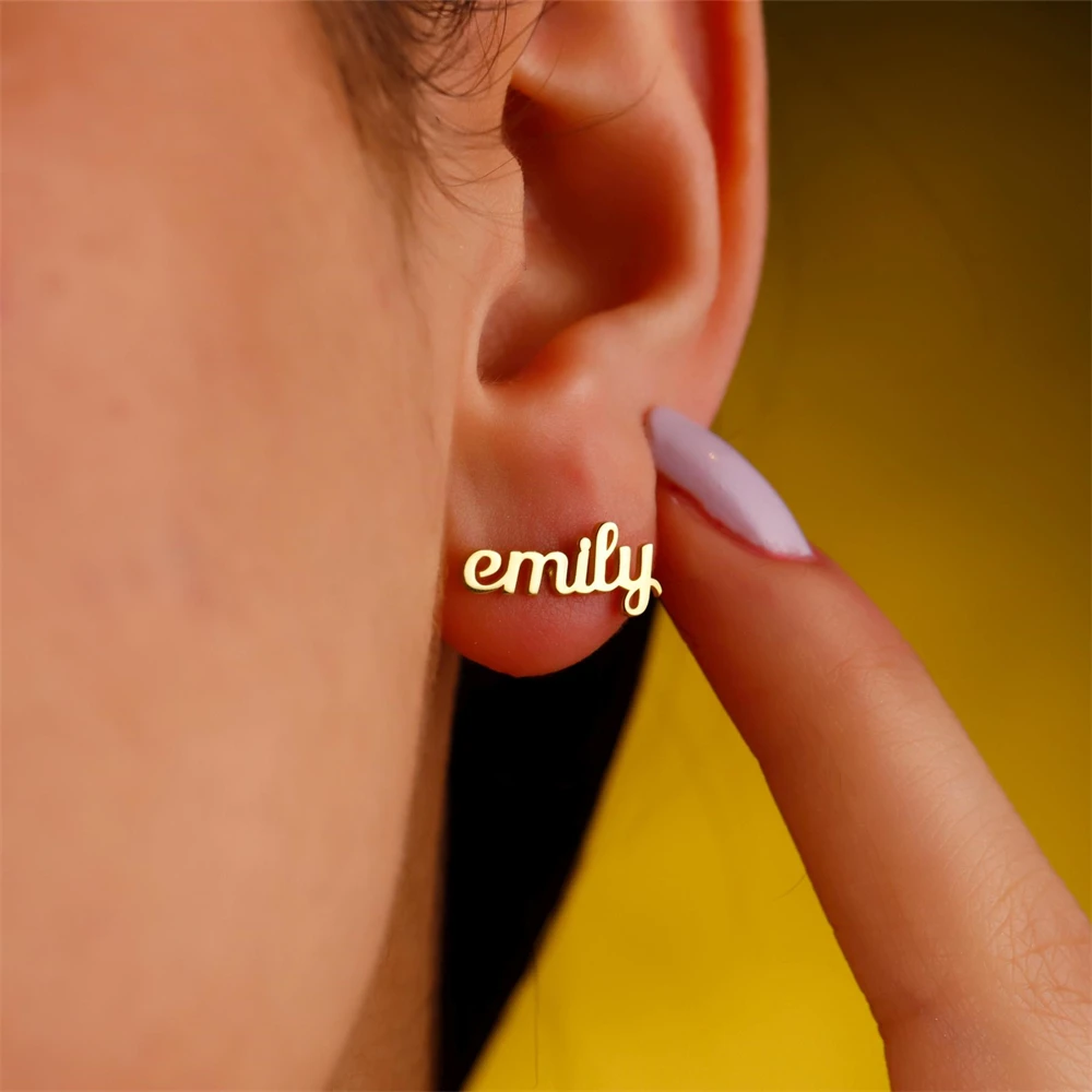 Script Name Stud Earrings Custom Name Daily Wearing Accessories Personalized Jewelry Gold Plated Nameplate Earrings Mother Gift