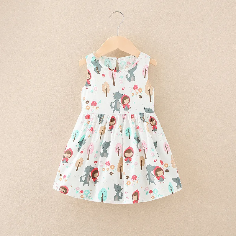 1-7 Years Baby Girls Sleeveless Flower Print Dresses Clothes Kids Summer Princess Dress Children Party Ball Pageant Dress Outfit