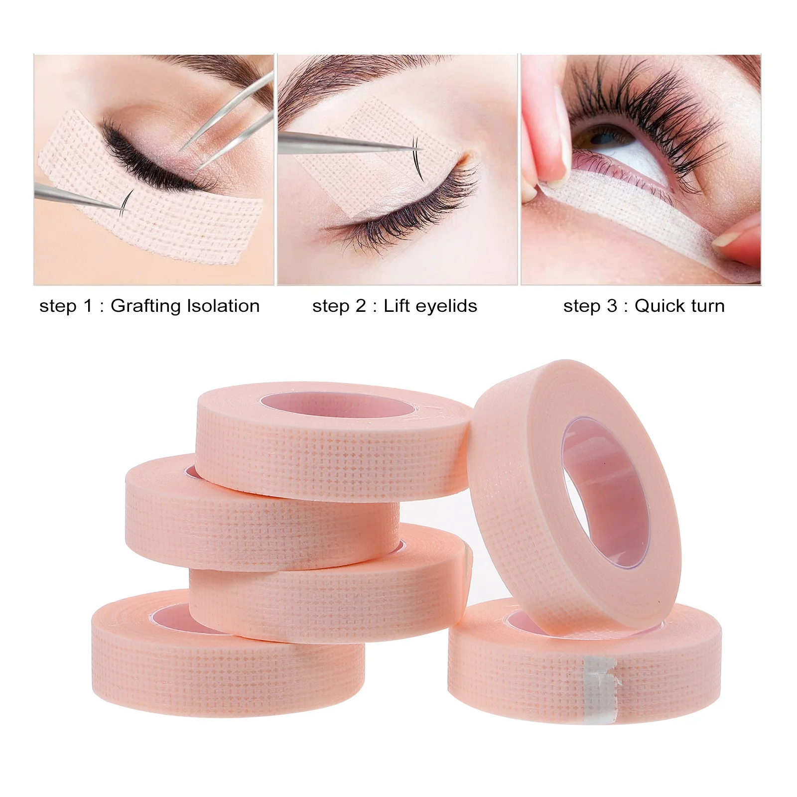 6pcs 6 Rolls Pink Eyelash Tape Breathable Gentle Skin Safe For Lash Extension Graft Isolation Patches Eyelash Tapes