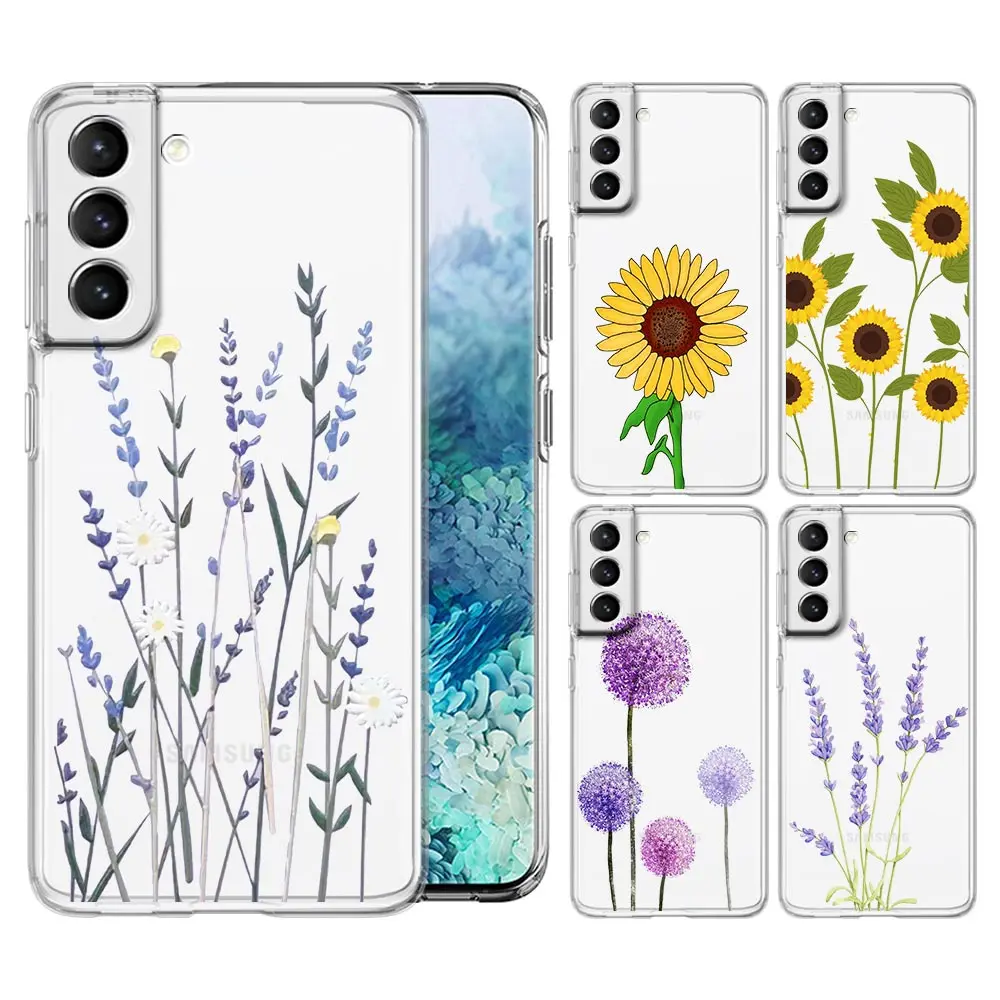 Sunflower Lavender Purple Flower Phone Case For Samsung Galaxy S22 S21 S20 FE Ultra 5G S10 S10E S9 S8 Plus Note 10 20 Soft Cover