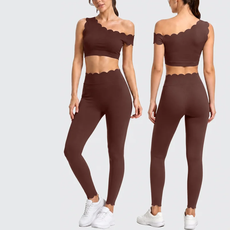 Lace Off Shoulder Yoga Vest Pants Set Outdoor Sports Fitness Outfit High Elasticity Pilates Outfits Butt Lift Training Sets