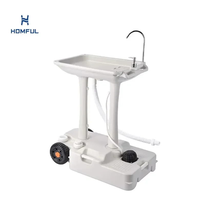 HOMFUL Portable Hand Wash Stand Camping Sink Hand Washing Station New HDPE Foot Pump Water Tank Camping Sink