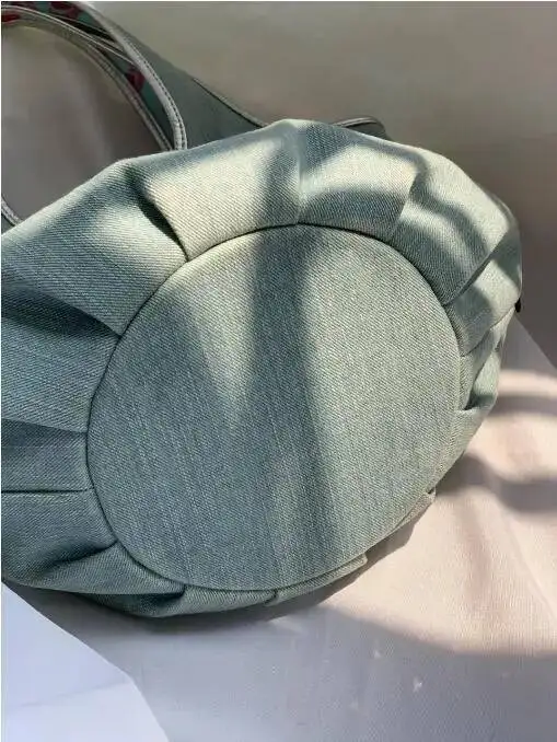 Bloom Heart Beading Y2k Bucket Purse Women Fairy Core Casual Denim Female Haruku Sweet Handle Underarm Bag Aesthetic