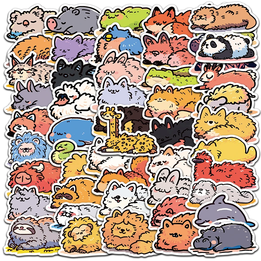 

50pcs Sleeping Animal Stickers Funny Cute Cartoon Waterproof Graffiti For Luggage Laptop Guitar Phone Bicycle Vinyl Decals