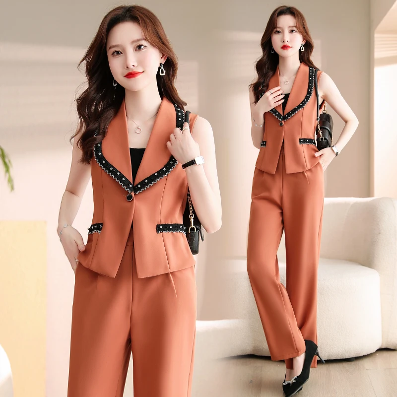 Top Quality Women's Blazer Jumpsuits 2023 Summer Fake 2  Pieces Wide Legs Playsuits Slim Ladies  High Waist Sleeveless Rompers