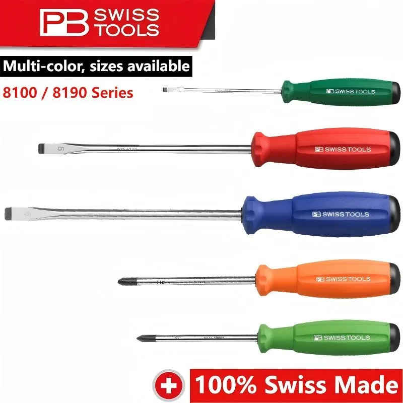 

Отвертки PB SWISS TOOLS SwissGrip (плоские и крестовые), разноцветные, с цветовой кодировкой, профессиональные ручные инструменты, серии PB 8100, 8190