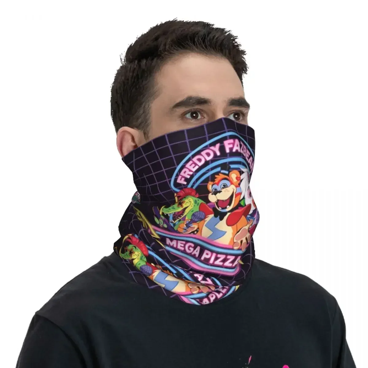 Cover leher Bandana pelanggaran keamanan FNAF kotak-kotak syal masker Balaclava cetak multifungsi bersepeda mendaki dewasa bernapas