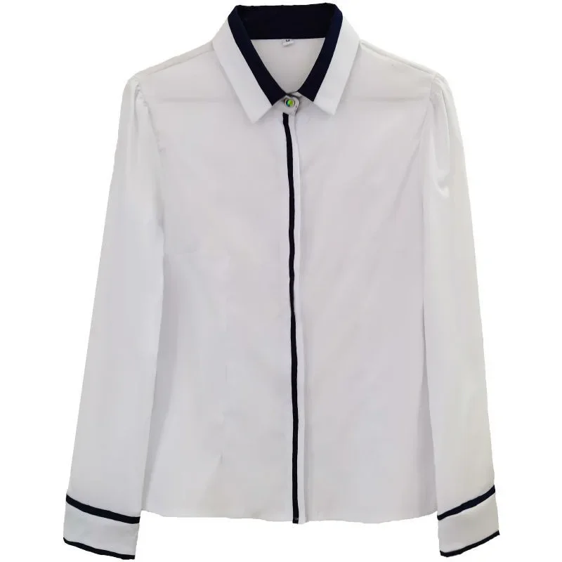 Camisa blanca de manga larga con botones para mujer, camisa Formal ajustada, ropa de trabajo de moda coreana, Tops elegantes para mujer