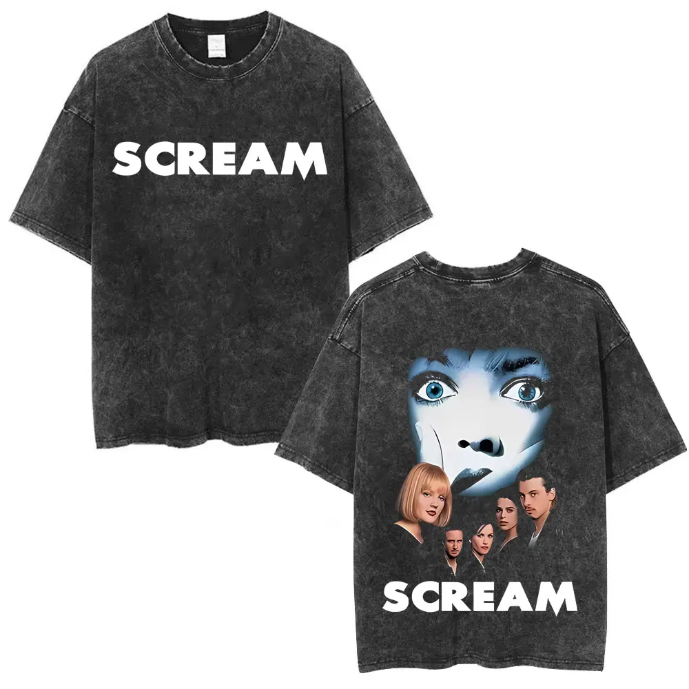 Washed Vintage 90s Horror Movie Scream Graphic T-shirt Billy Loomis Print T Shirts Men Women Casual Oversized Cotton T-shirts