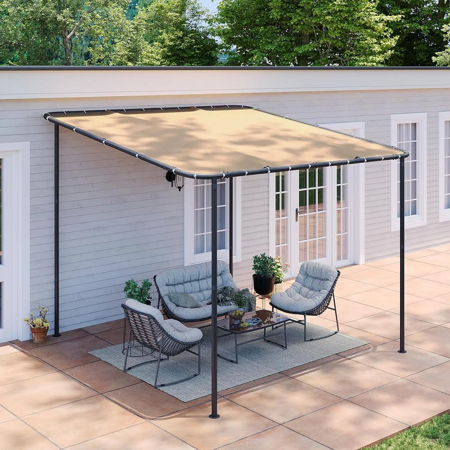 10x10 Lean-to Gazebo Pergola Canopy Patio Water-resistant UV-protected Sloped Roof Backyard Deck Garden Wall-mounted, Customized