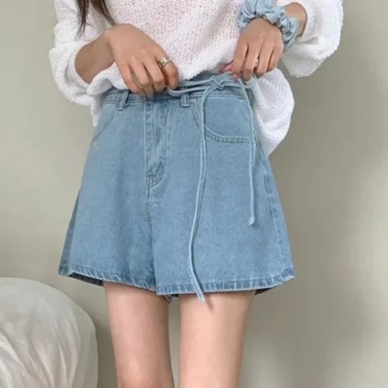 REALEFT الصيف خمر الدانتيل متابعة المرأة الدنيم السراويل 2025 جديد عالية الخصر الكورية عادية فضفاض ألف خط جينس قصير السراويل الإناث #2