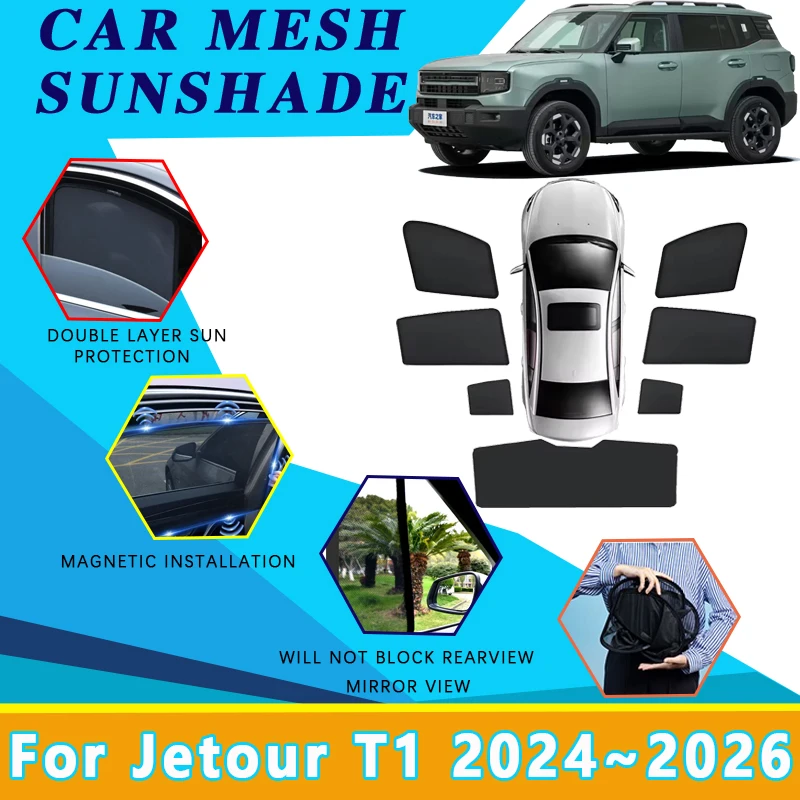 

Автомобильный сетчатый солнцезащитный козырек для Jetour T1, аксессуары Shanhai Freedom 2024 2025 2026, магнитный солнцезащитный козырек на лобовое стекло, инструмент для козырька бокового окна