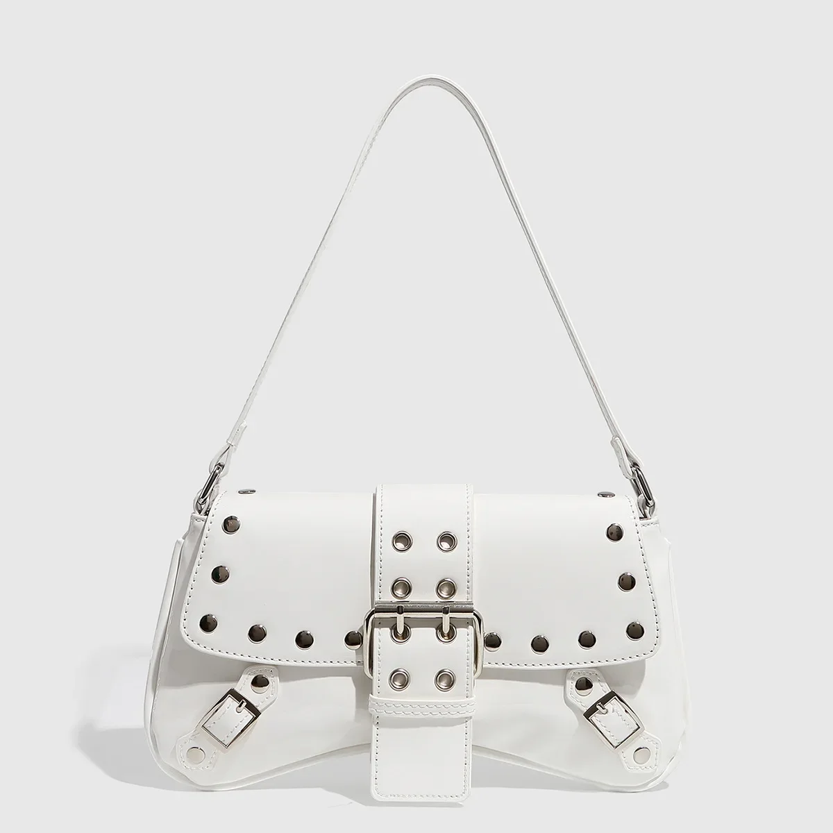 

Women Bag Punk Style Rivet Shoulder Bag Handbag Armpit Bag Vintage Patent Leather Casual Purse and Handbags Female Underarm Tote