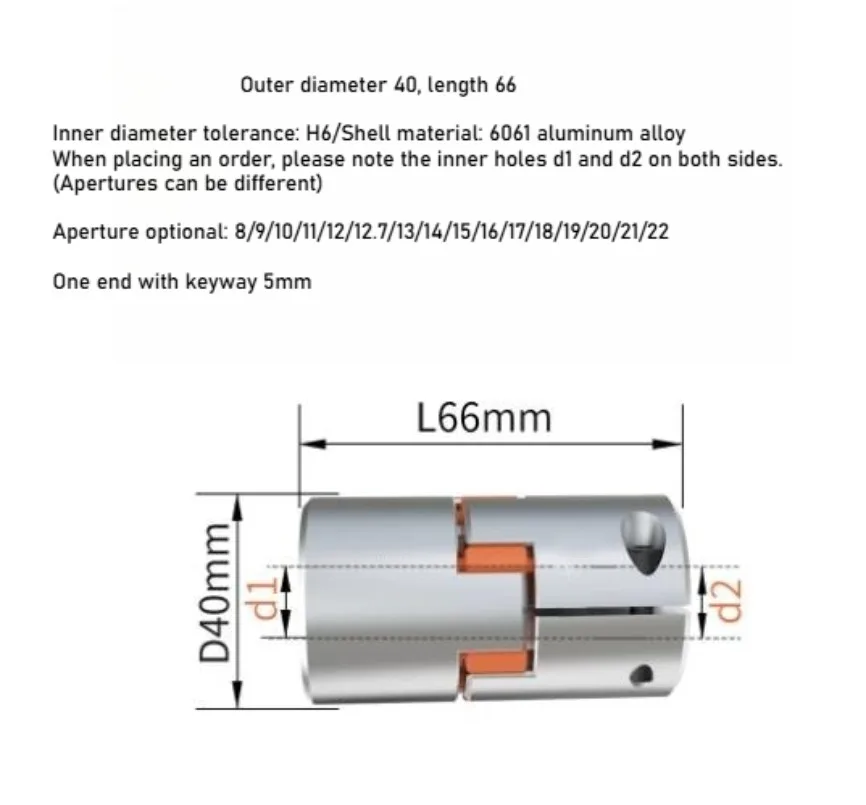 CNC D40L66 Three Jaws Plum Flexible Coupling Coupler Servo Motor Shaft Connector 8mm 9.5mm 12mm 12.7mm 17mm 19mm 20mm 21mm 22mm