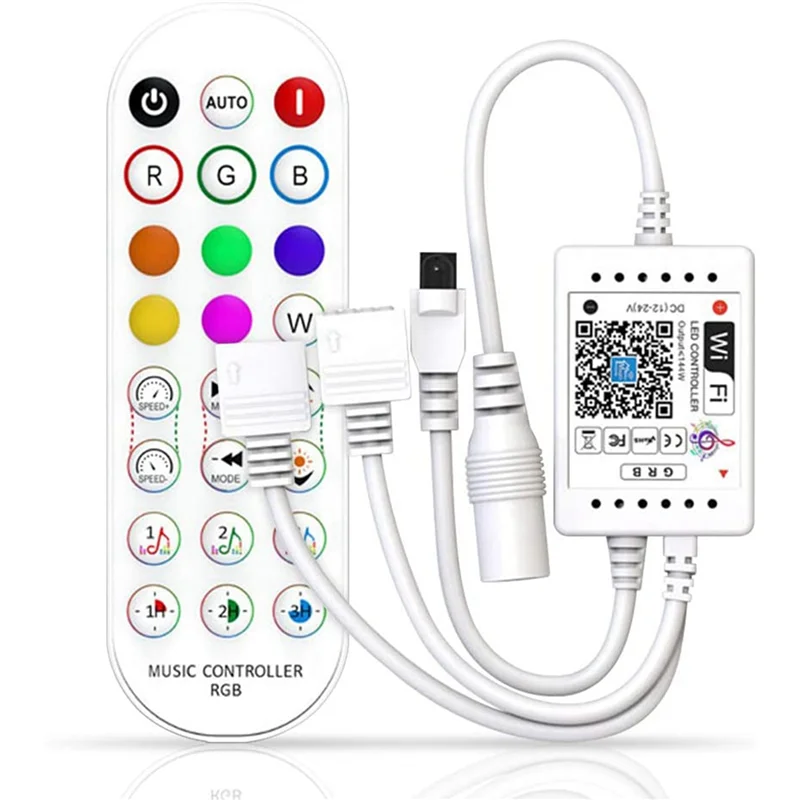 LICE-2X واي فاي الذكية RGB وحدة تحكم بالموسيقى لشريط LED الضوء + جهاز التحكم عن بعد بالأشعة تحت الحمراء 24 مفاتيح لاسلكية لأضواء الشريط الملون