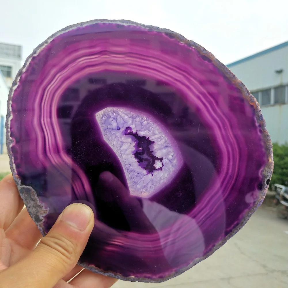 

Magical Natural Purple Agate Slices Quartz Crystal Wafer Mineral Healing Gemstone Home Office Degaussing Decorative + Stents