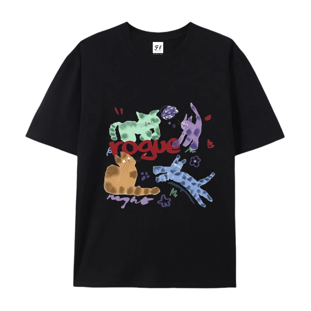 グラフィック Tシャツ女性服かわいい猫プリント Tシャツトレンディな楽しいパターンルーズフィット日常着ファッショナブル