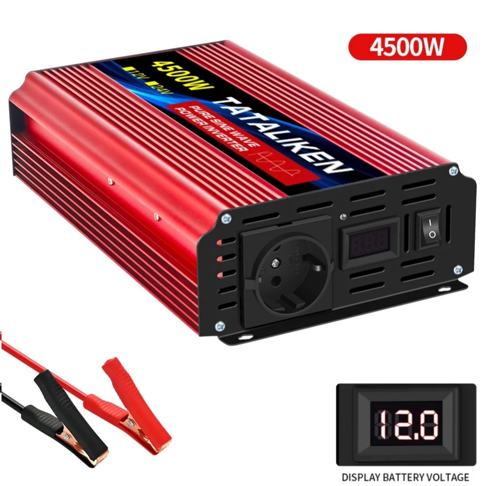 EU Socket 12 V Naar AC 220 V 50 HZ Zuivere Sinus Omvormer Auto Power 1600 W/6000 W/10000 W Spanning Draagbare Converter met LED