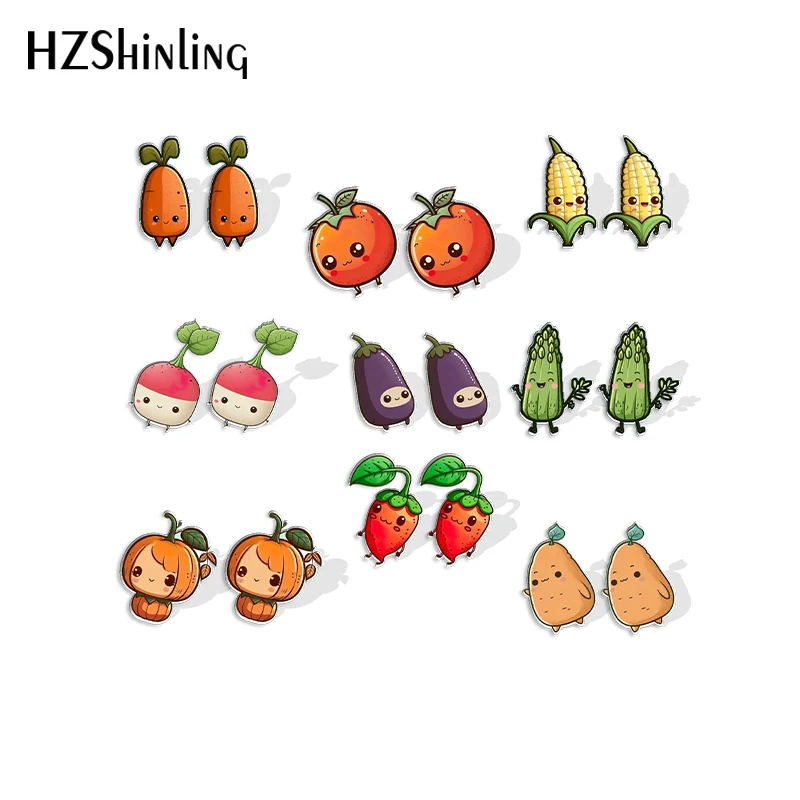 2023 New Lovely Vegetable Stud Earring Pepper and Aubergine Corn Acrylic Resin Earrings Epoxy Handmade Jewelry Gifts Friends