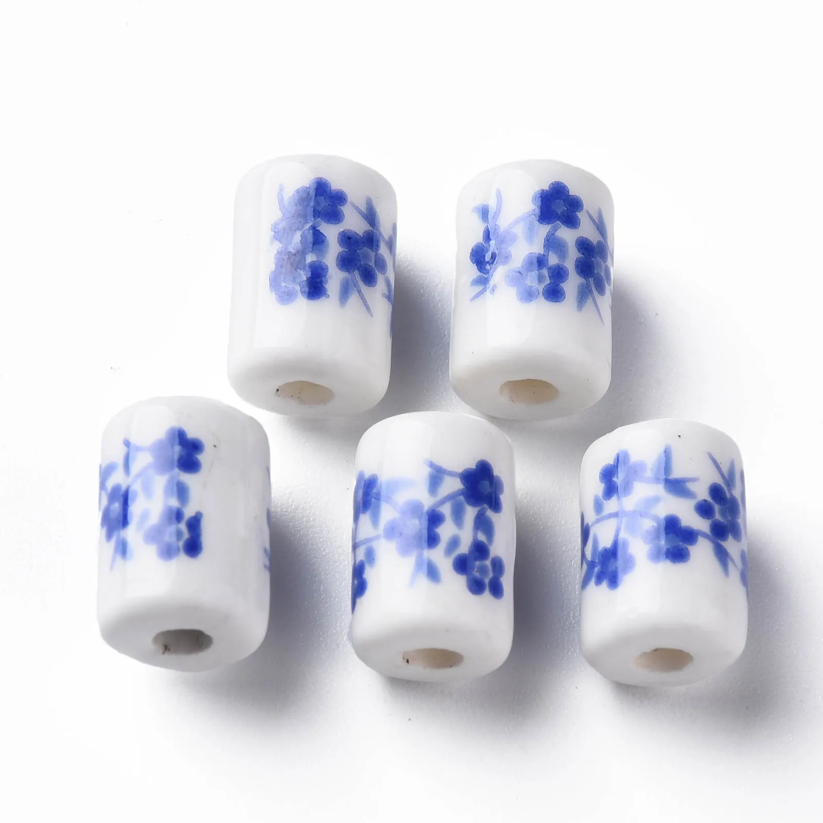 

200pcs Chinese Porcelain Beads Ceramic Beads Column with Flower Pattern Spacer Beads For Jewelry Making DIY Necklace Bracelet