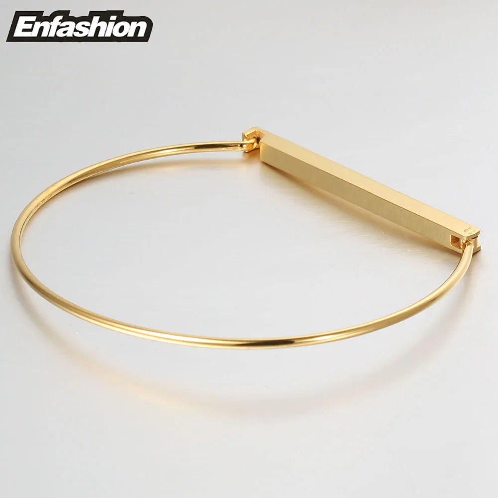 Enfashion Personalized Custom Engrave Name Flat Bar Cuff Bracelet Gold color Bangle Bracelet For Women Bracelets Bangles