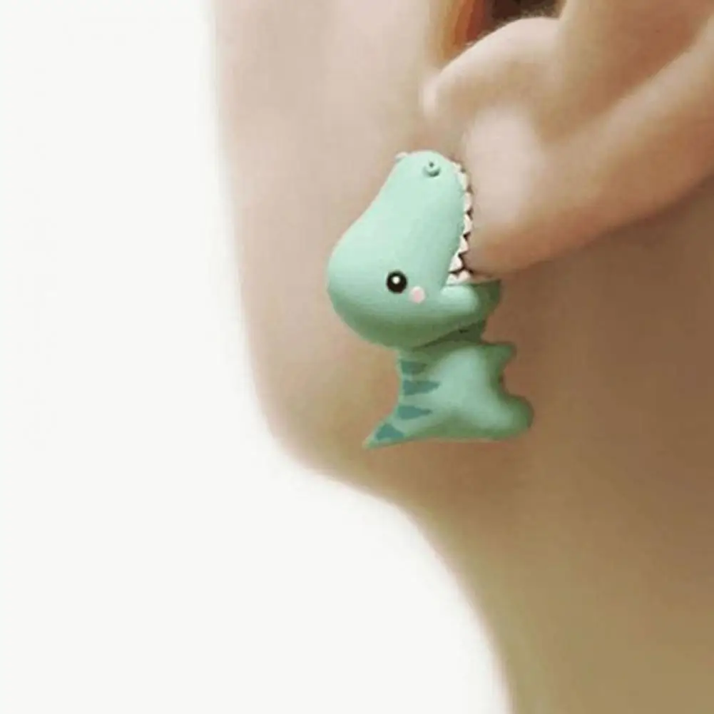 Earrings Fun Earrings 7 Pairs Cartoon Bite Earrings Set Shark Dinosaur Dog Hippo Designs Anti-slip Ear Jewelry for Wear Parties