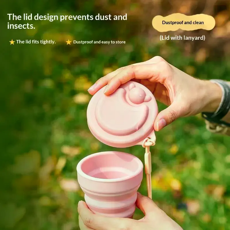(Silicone Foldable Cup Collapsible Telescopic Cute Water Bottle Outdoor Travel Children Cups Teacups Ware Jug Drink Water Cup)