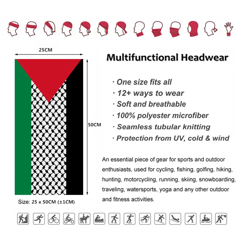 남녀공용 방풍 머리띠, 팔레트 국기, 목 각반, 하타 쿠피야 케피예 패턴, 튜브 스카프, 라이딩 사이클링