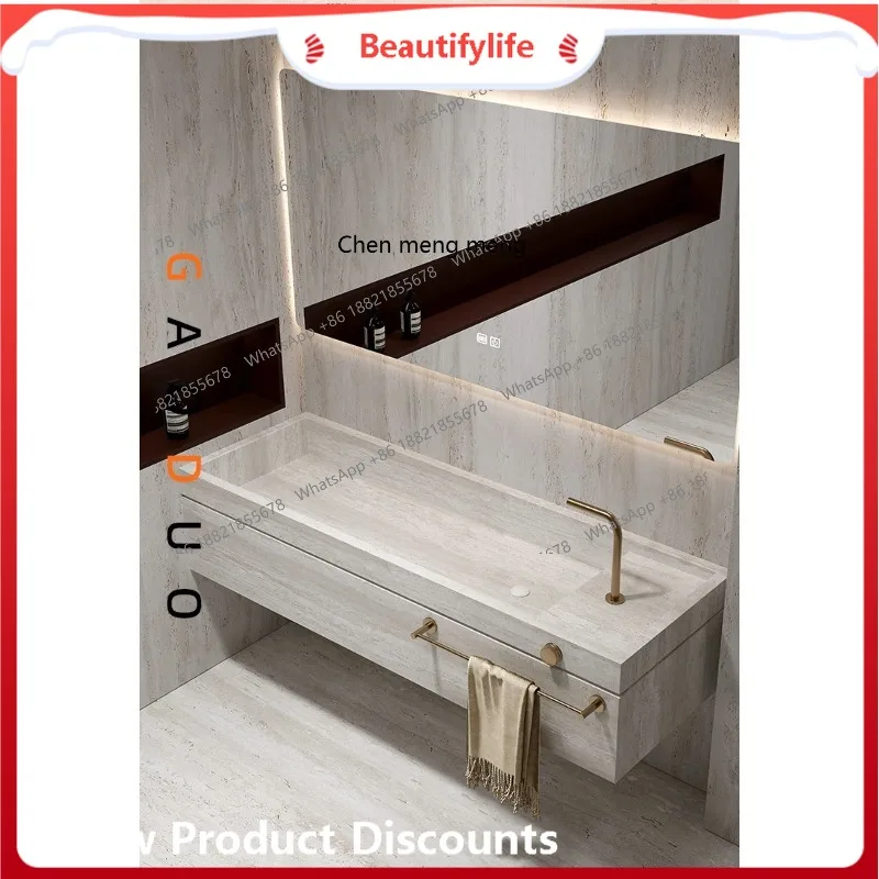 B67 Bathroom Cabinet Slate Seamless Integrated Basin Customized Bathroom Commercial Wash Sink Wash Table Size