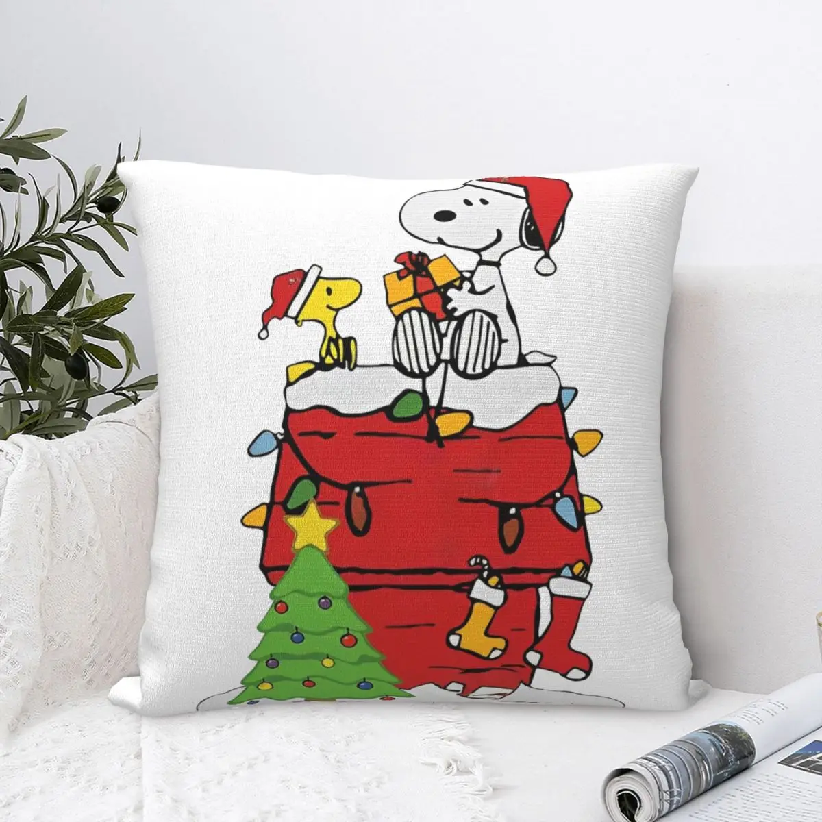 Pillow Cover Christmas Snoopy Cartoon Cushion Cover Woodstock Peanuts Charlie Brown Pillow Case For Home Decor Pillowcases