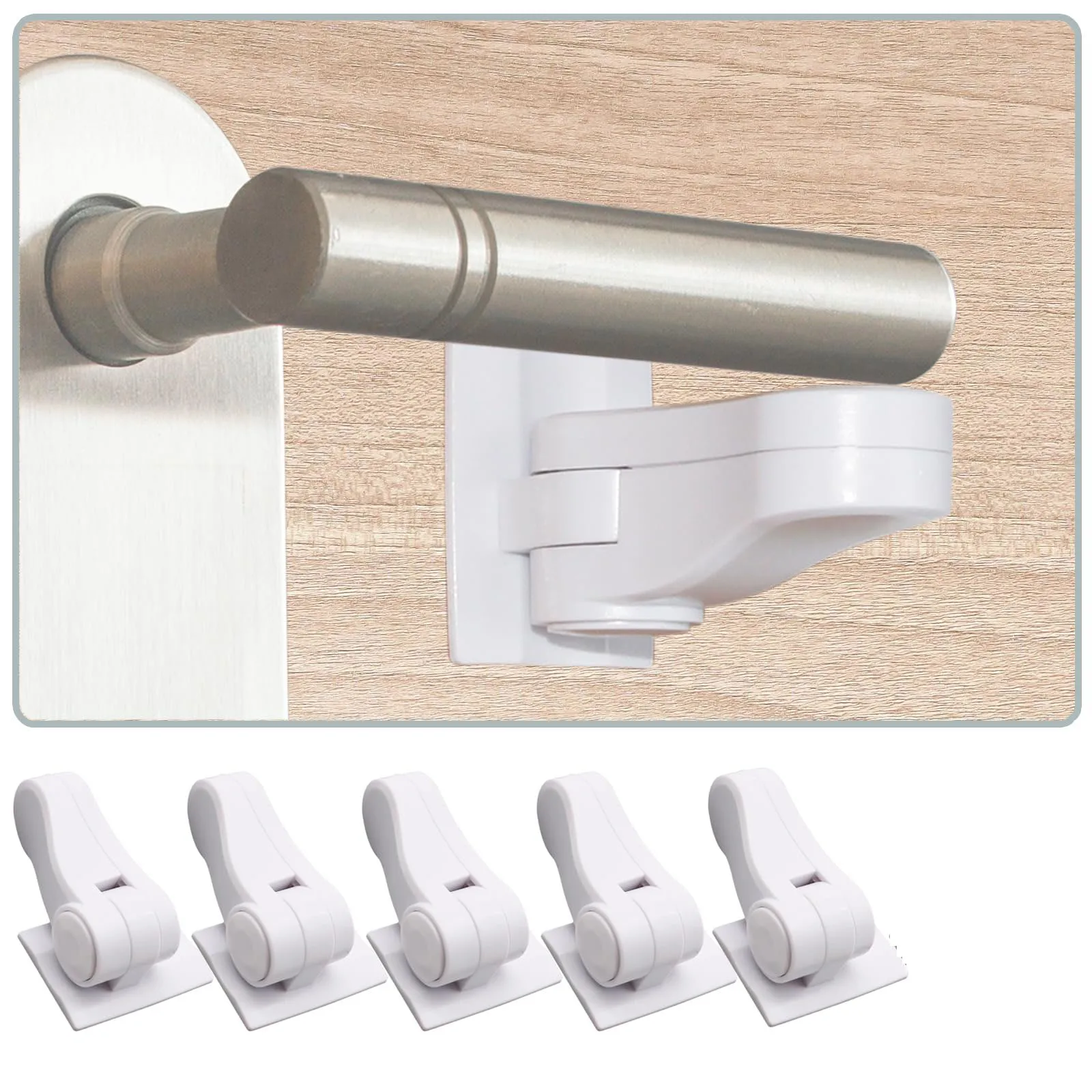 

Child Proof Door Lever Locks (5 Pack) Baby Proofing Door Handle Locks with Adhesives, No Drilling Child Safety Door Locks
