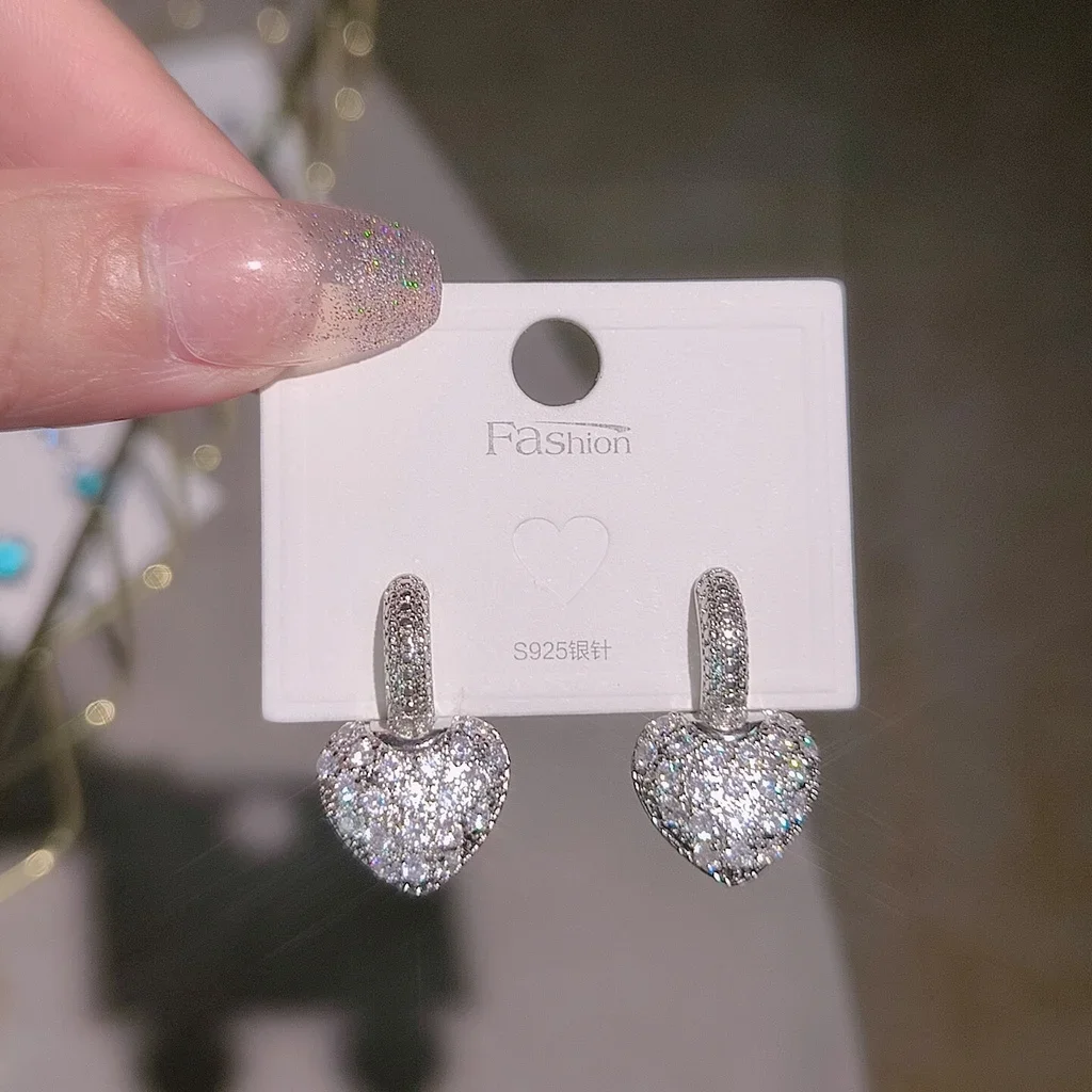 New Style Korean Version Zircon Heart Light Luxury Earrings