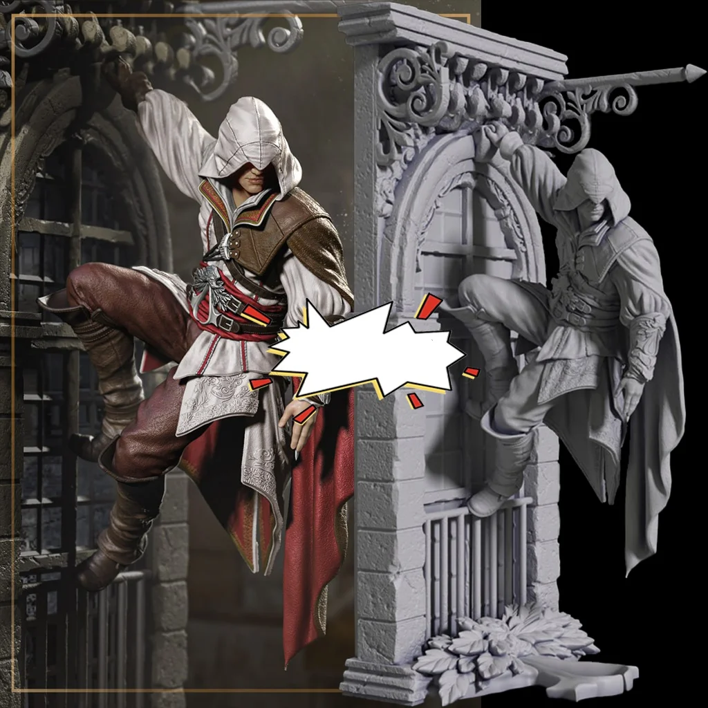 Resin Model Figure, 1/24 Scale The Hooded Wall-Climbing Assassin, GK, Unassembled and Unpainted Kit, 3D DIY Toy