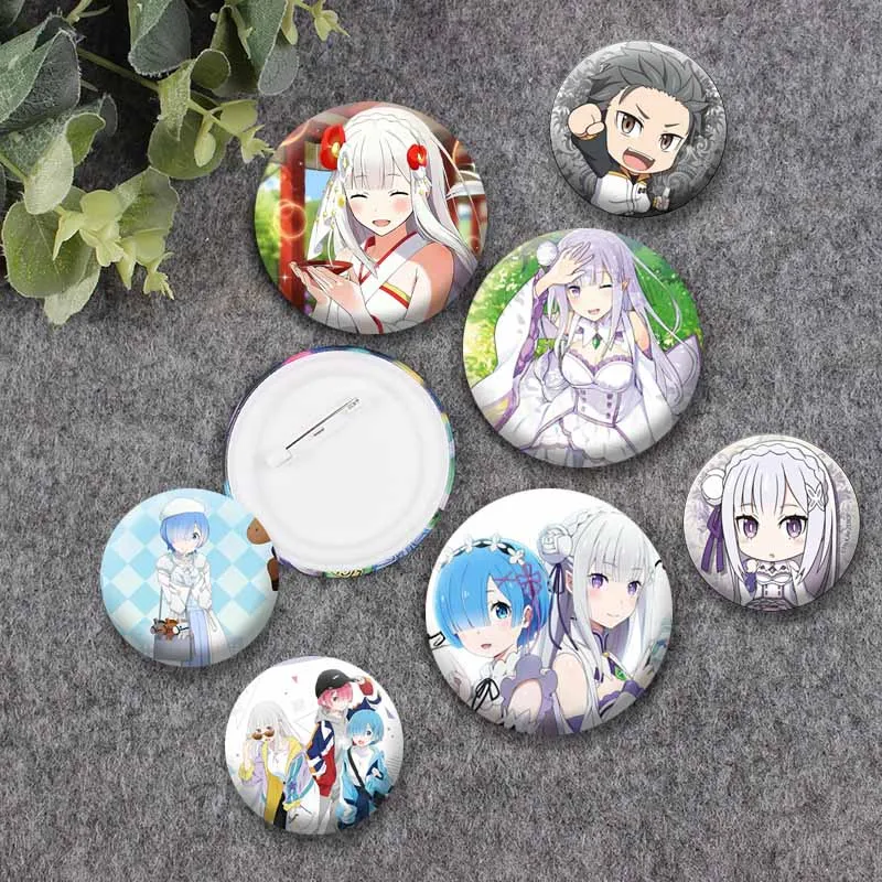 Cute Cartoon Figure Rem Ram Beatrice Emilia Natsuki Subaru Badges Anime Re Zero Personalized Round Brooches Bag Hat Jewelry Pins