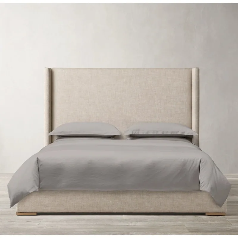 Luxury Nordic Style Bedroom Furniture Platform Upholstered Solid Wood Frame Beds