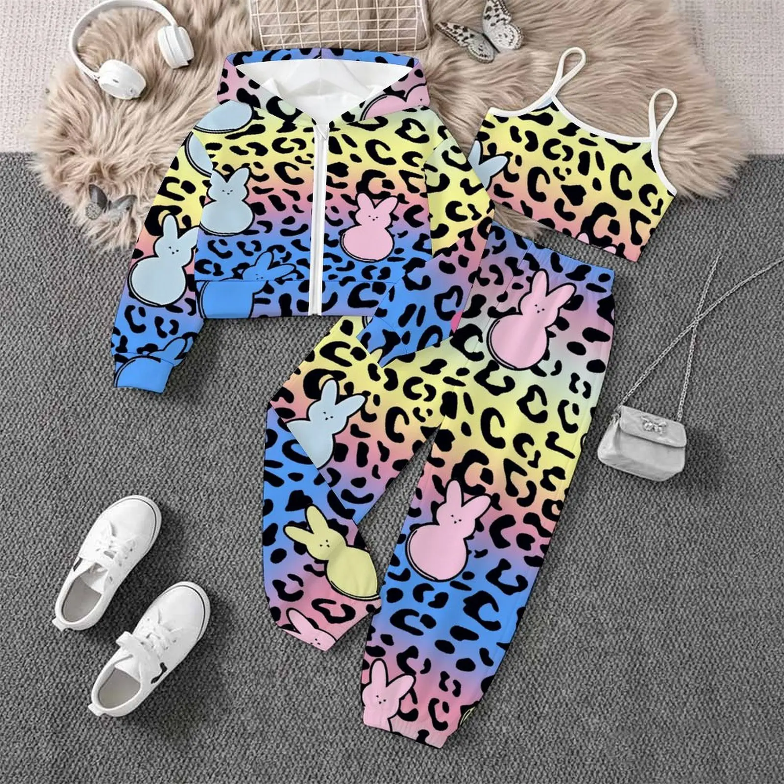 Fashion Coat Everyday Vest Daily Pants Children's Jogging Pants Casual Pants Autumn Winter Girls' Printed Three Piece