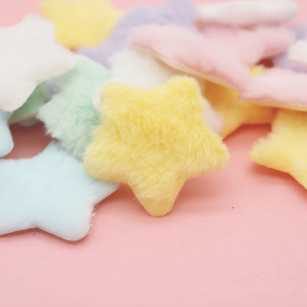 20pcs 50mm Plush Star Shape Padded Soft Plush Mink Hair Applique for DIY Cloth Hat Sewing Supplies Patches Hair Clips Bow Decor