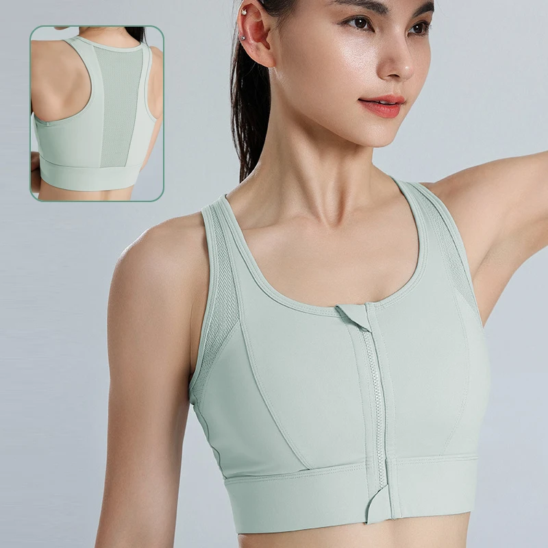 

Women's Front Zip Breathable Sports Bra - Plus Size Running Workout Yoga Tank Top