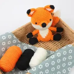 DIY Crochet Knitting Kit para Iniciantes, Cartoon Fox, Animal Wool Yarn, Crochet Material, Handmade Dolls, Acessórios Set