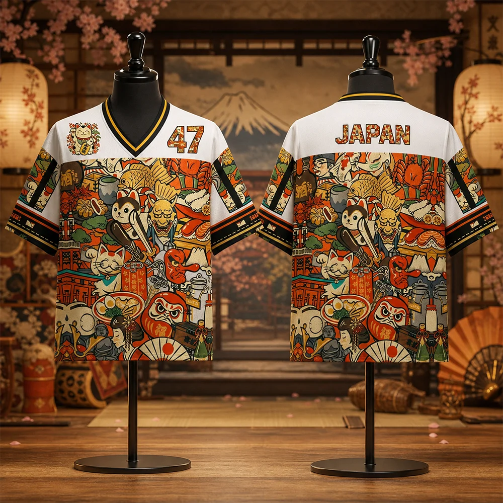 Y2K Summer V-neck T-shirt for Kids And Adults Quick-dry Breathable 3D Print Japanese Ukiyo-e Lucky Cat Design Retro Fashion Top