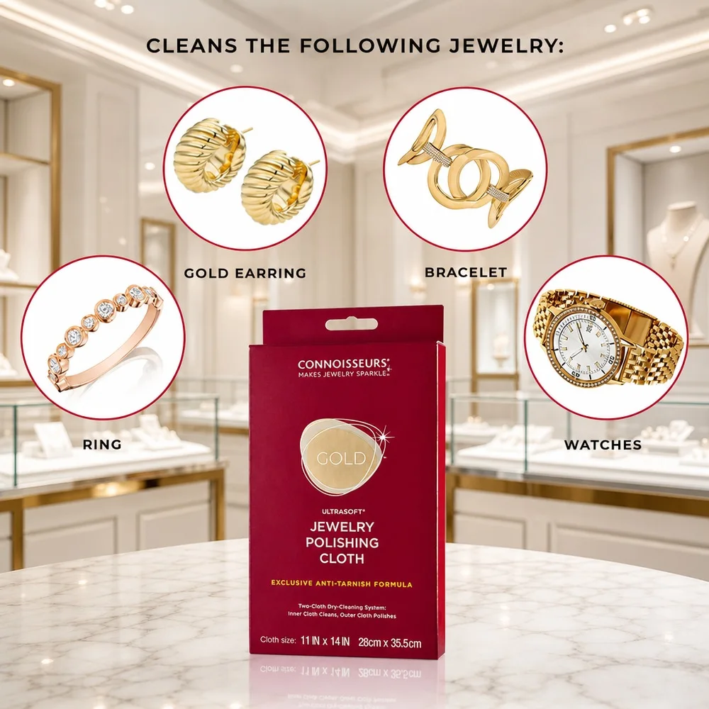 Connoisseurs Gold Polishing Cloth Reusable Cotton 28x35.5cm Jewelry Cleaning Care Tool
