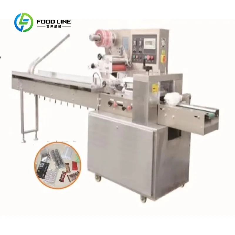 Customized Fully Automatic Flow Pack Pillow Bag Wrapping Packaging Machine for Bread Cake Sugar Candy 220V 800kg Capacity