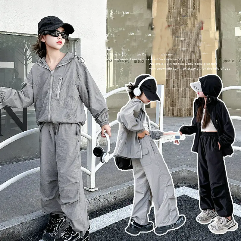 autumn girls casual clothes suit Hoodie jacket+cargo pants 2pcs junior kid suit child outfits 14 conjuntos ensemble enfant fille