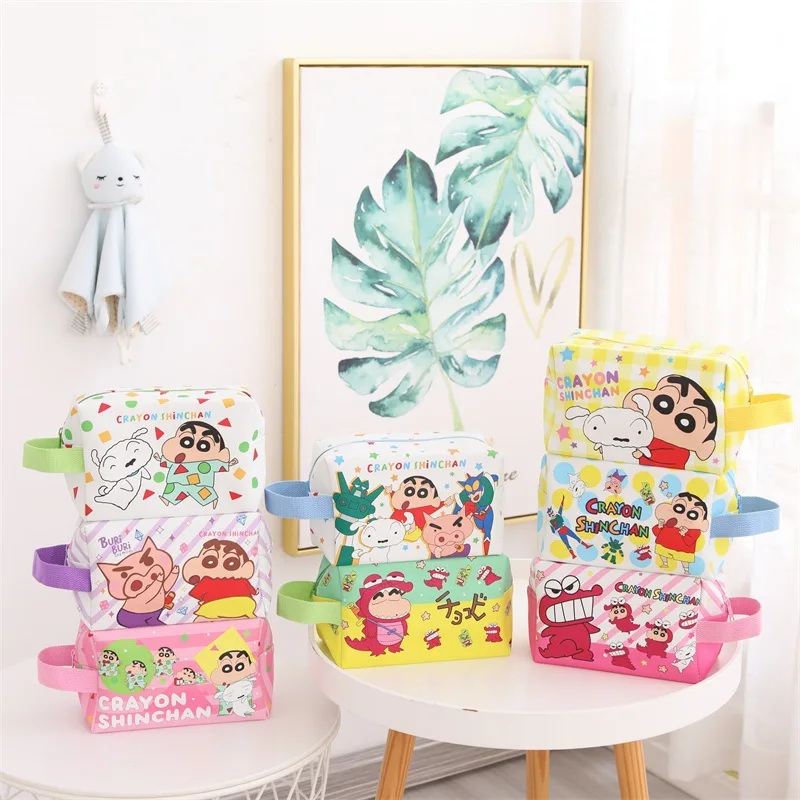 Anime Crayon Shin-Chan Girls Storage Bag Cute Pu Handbag Cartoon Portable Student Toiletry Bag Cosmetic Bag Stationery Bag
