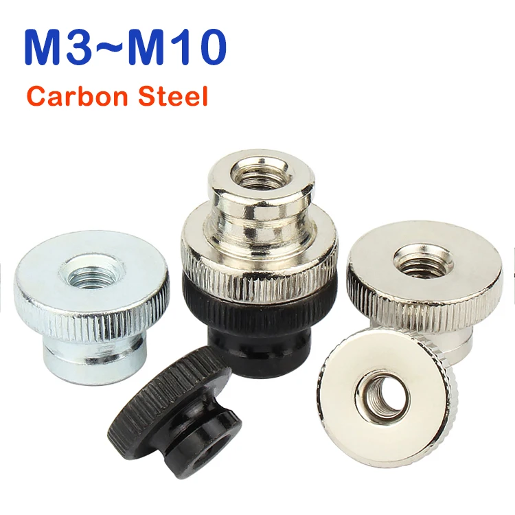 M3 M4 M5 M6 M8 M10 High Head Knurled Tighten Hand Nut Carbon Steel Handle Thread Mechanical Thumb Clamping Knobs Manual Nuts