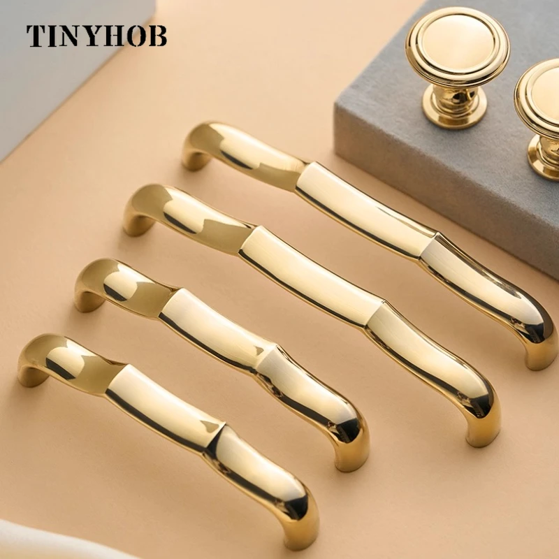 Tinyhob PVD Gold Cabinet Handle and Knob Drawer Knobs T Bar Bedroom Kitchen Unique Line Design Drawer Handles  160MM