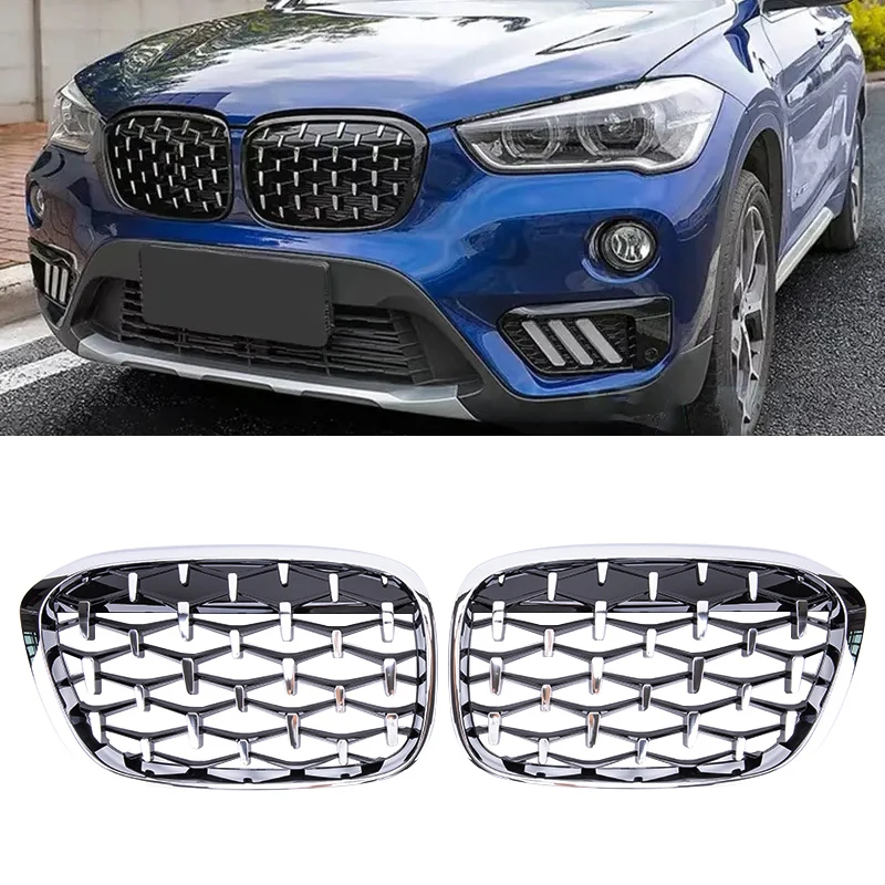 

For BMW X1 F48 F49 Car Diamond Front Kidney Grille Racing Grill Gloss Black Grills Accessories Grills Auto Styling Grilles 16-19